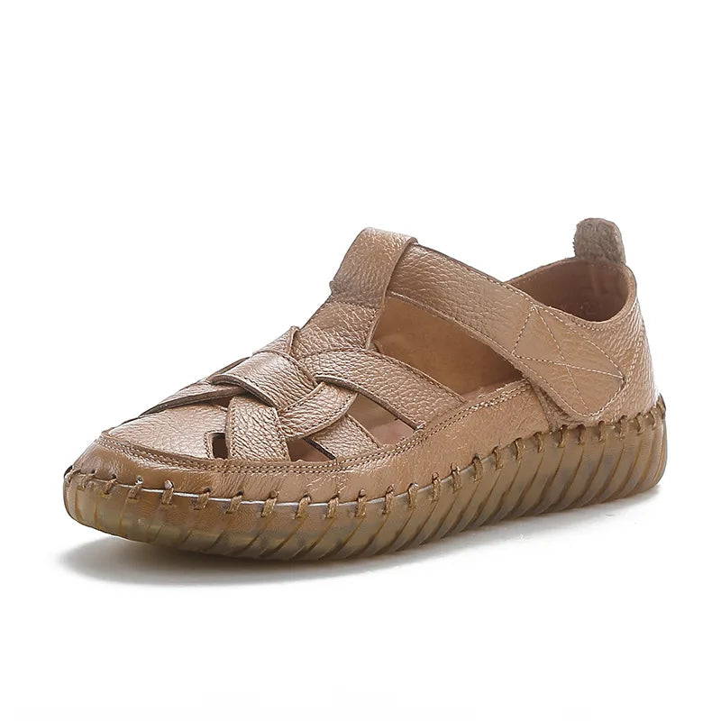 Newest gladiator summer sandals women's big size 43 woman real leather sandals ladies patchwork strap Non-slip flats