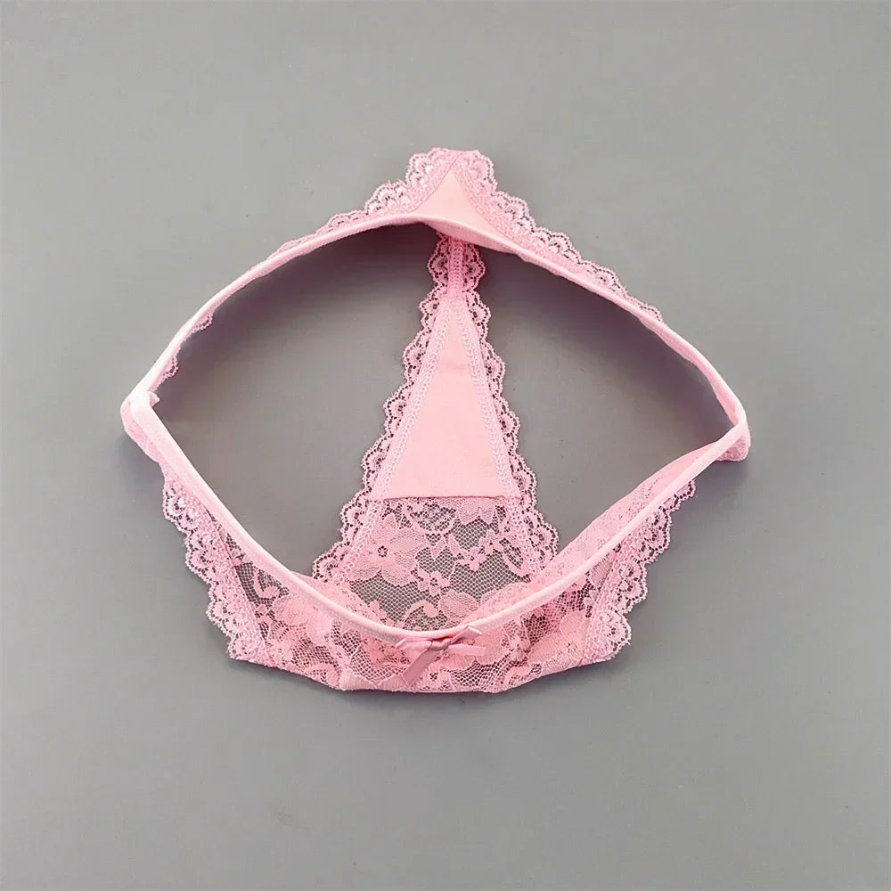 S M L XL XXL Plus Size Sexy Cozy Lace Cotton Thongs Underwear Lingerie for Women Seamless T-back Ladies Transparent G-string 3PC