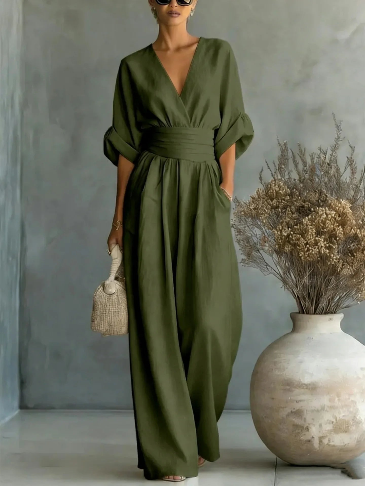 Women’s Elegant Slim Fit V-Neck Jumpsuit 2026