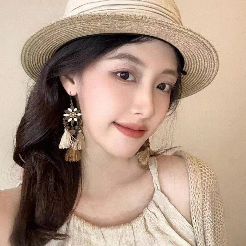 Cute Summer Flower Earrings Handmade Vacation Bohemian Earrings Exaggerated Beach Women Jewelry Party