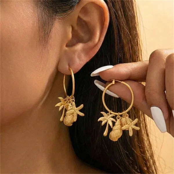 Bohemia Gold Color Metal Starfish Long Tassel Drop Earrings For Women Crystal Zircon Conch Shell Scallops Earring Beach Jewelry