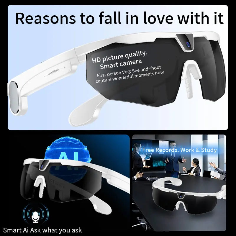 LIGE AI Smart Glasses 800W HD Anti-shake Camera Action Capture Goggles 3D Surroud Sound AI Chat Call Cycling Sports Sunglasses