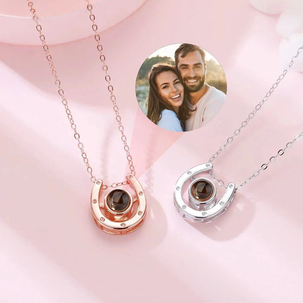 Valentine's Day Gift Photo Custom Projection Necklace Lock Shaped Projection Necklace Lover Family Wife Husband Memory Gift