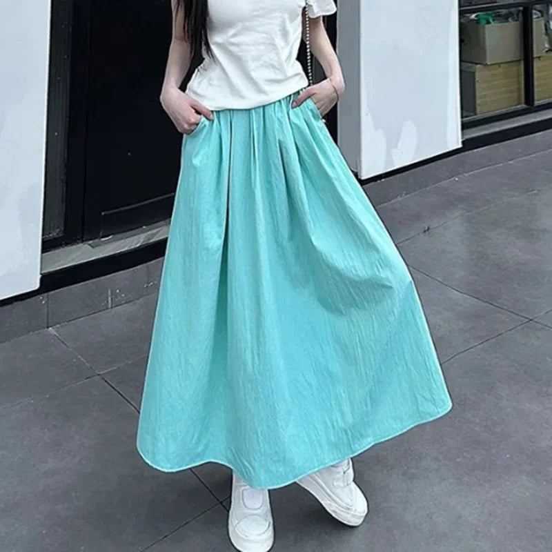 2026 Summer Women Fashion Colorful Long Skirts Girls Versatile Comfortable Elastic Dress Female Concise Leisure Vacation Skirts