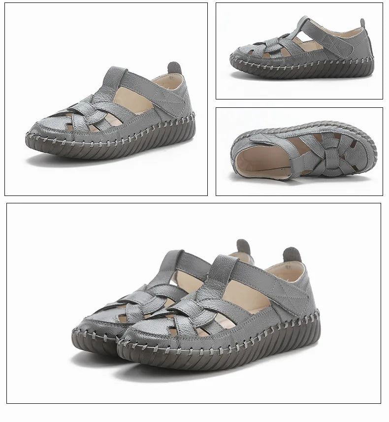 Newest gladiator summer sandals women's big size 43 woman real leather sandals ladies patchwork strap Non-slip flats