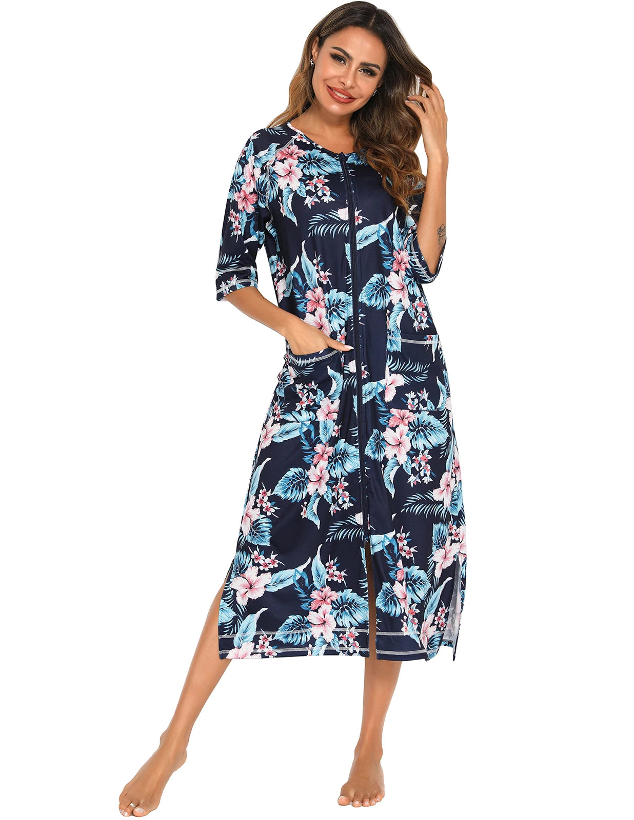 Zipper Women Sleepwear Pajama Maternity Dress 3/4Sleeve Nursing Baby Breastfeeding Nightdress Pregnancy Dress пижама хлопок