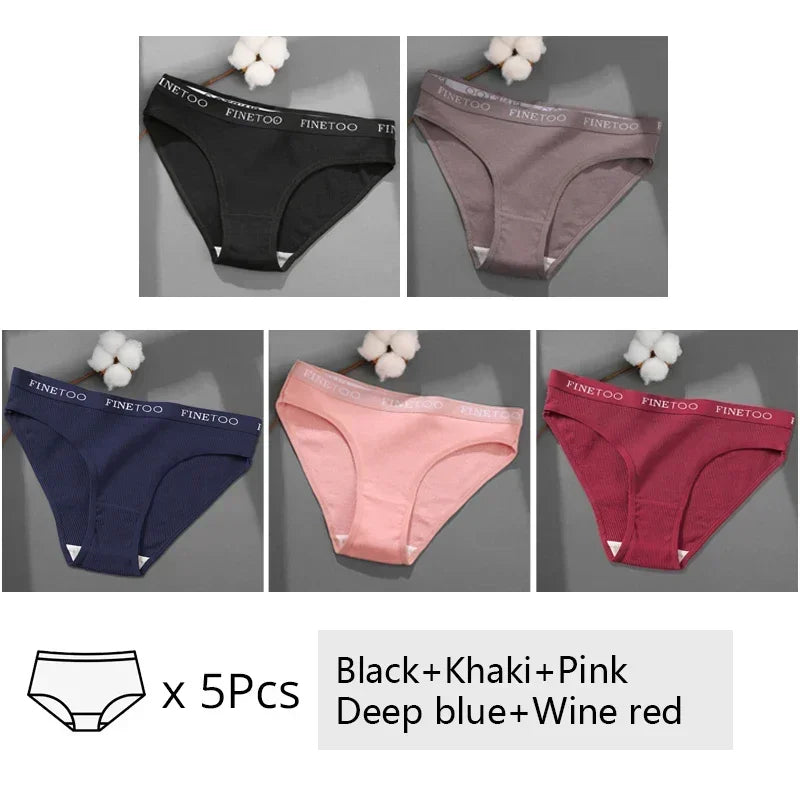 Finetoo 5Pcs Women Sexy Cotton Briefs Intimates Solid Color Low Waist Panty High Elasticity Underwear Female Breathable Lingerie