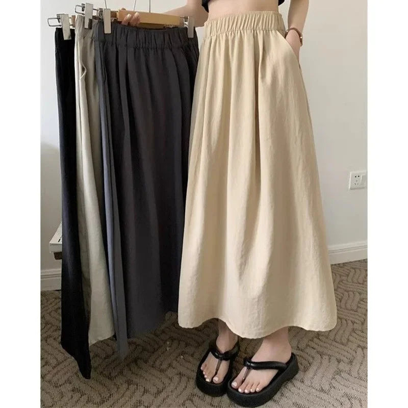 2026 Summer Women Fashion Colorful Long Skirts Girls Versatile Comfortable Elastic Dress Female Concise Leisure Vacation Skirts