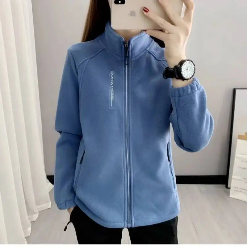Autumn Winter Women Casual Soft Fleece Sweatshirt Women's Coat Flannel Solid Zip-up Jacket