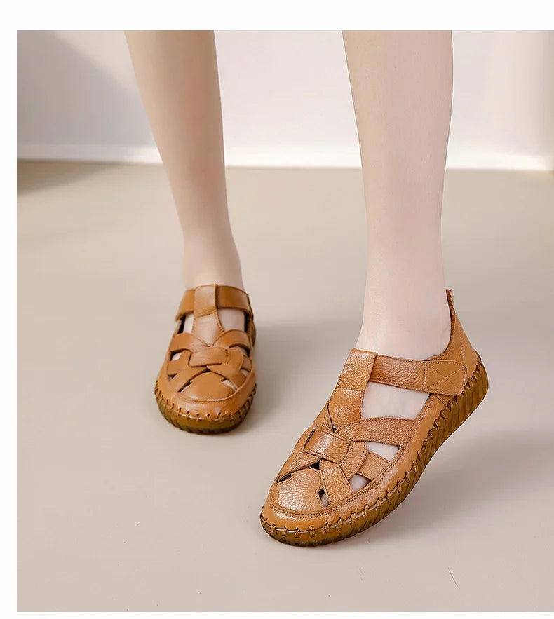 Newest gladiator summer sandals women's big size 43 woman real leather sandals ladies patchwork strap Non-slip flats