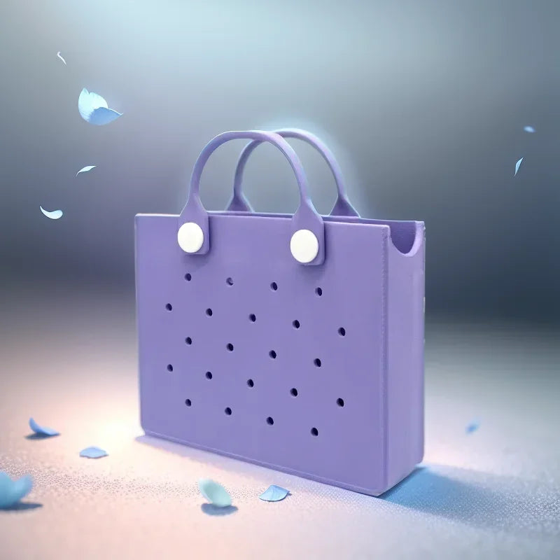 Fashion Storage EVA Large Leather Shoulder Bag Beach Tote Travel Handbag Storage for Women Casual Waterproof Bag Hole Fit Charms