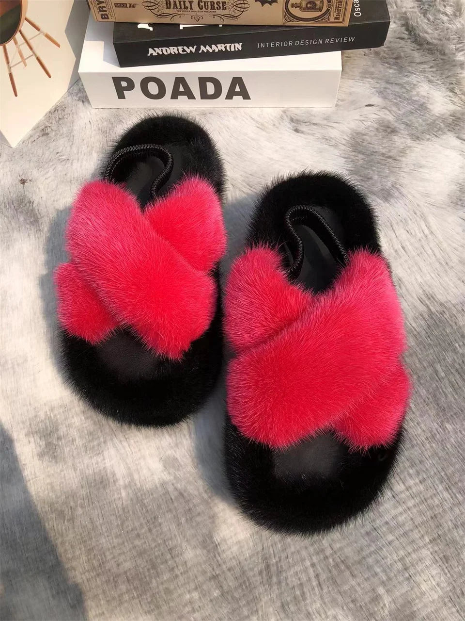 Mink Fur Slides Women's Slippers Thick-soled Sandals Summer Slipper Shoes for Woman Sandals Fashion Beach Slippers EVA Slides