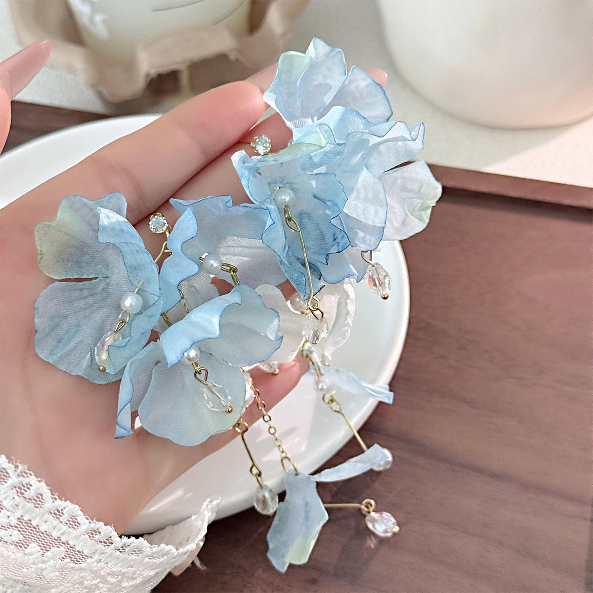 Blue Flower Earrings For Women Summer Unique Seaside Vacation Style Sweet Ear Accessories