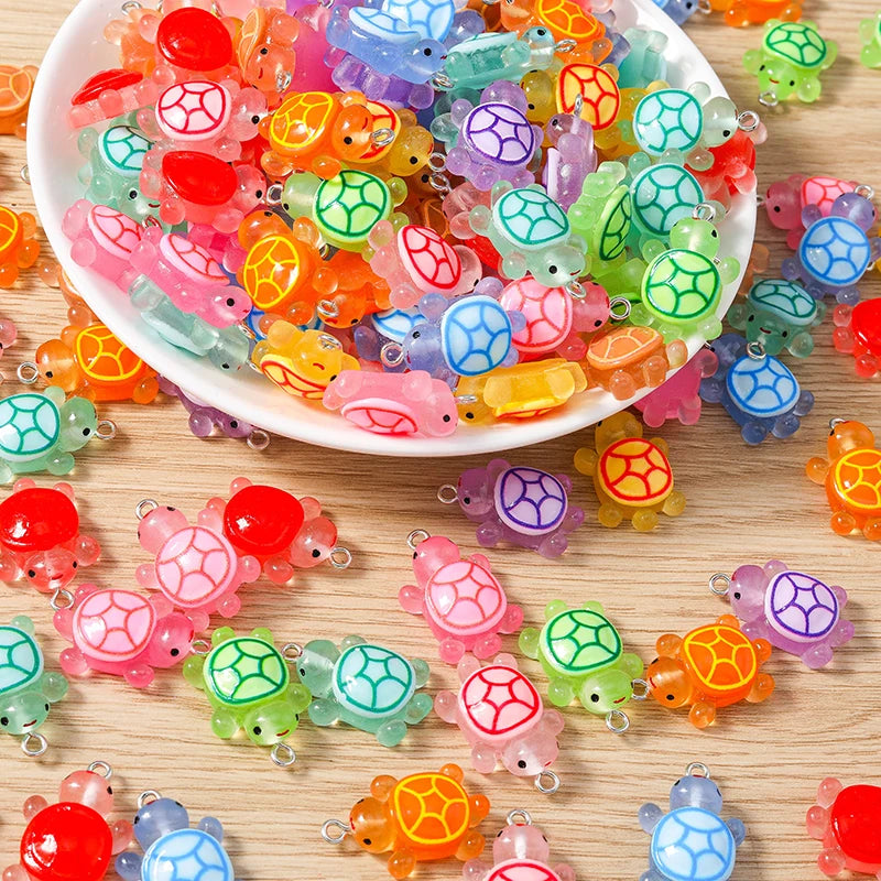 10pcs 16x25mm Cartoon Animal Charms Candy Colors Resin Turtle Charms Pendant for Jewelry Making Earrings Necklace DIY Craft Gift