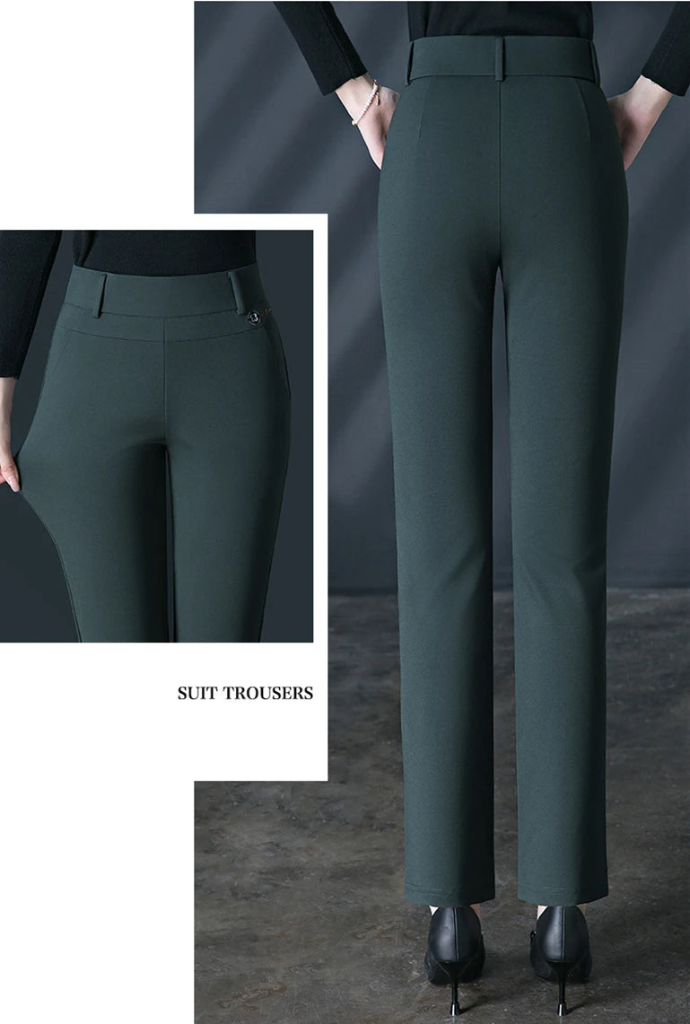2026 New Women's Black Stretch Suit Pants, Fashion Purple Slim Trousers Green Brown Pantalones 27-34