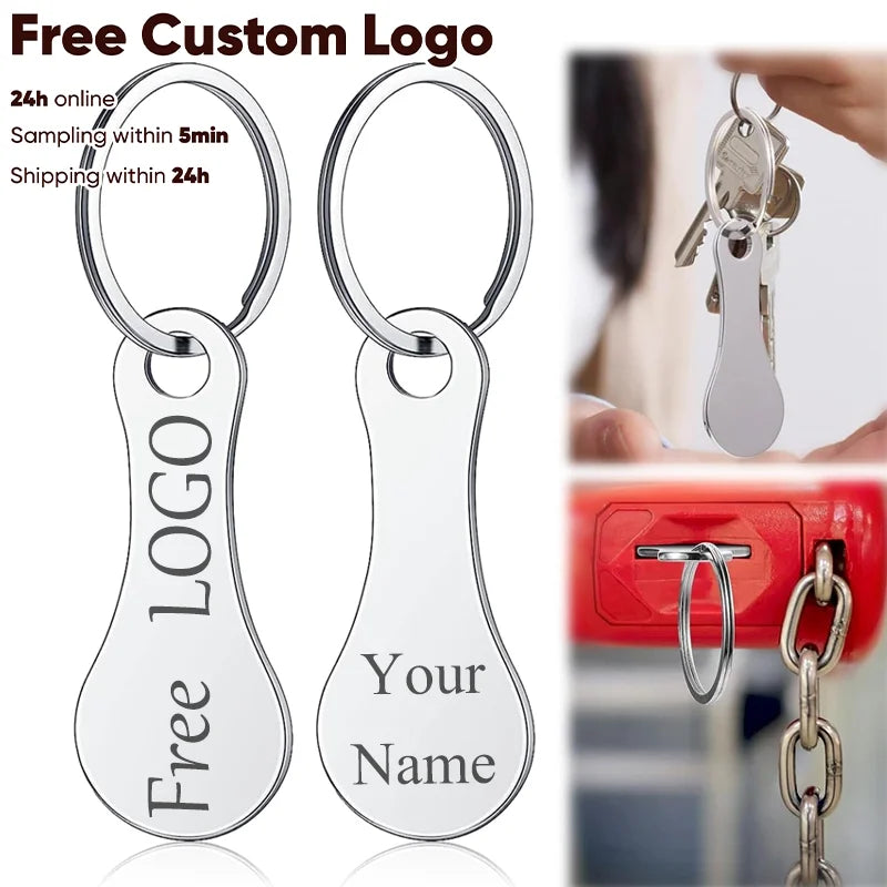 10PCS Free Custom Logo Shopping Cart Trolley Token Key Ring Hanger Loose Shopping Cart Chip Stainless Steel Shopping Cart Tools
