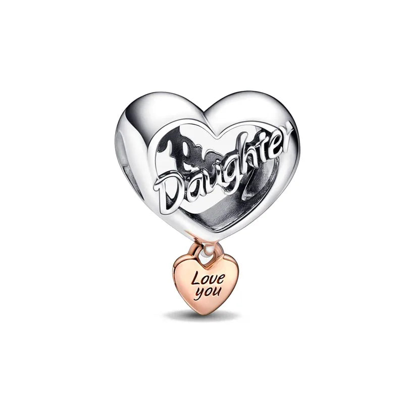Hot Selling 925 Silver Sibling Daughter Heart-Shaped Charm Bead Suitable For Original European Bracelet DIY Women's Jewelry Gift