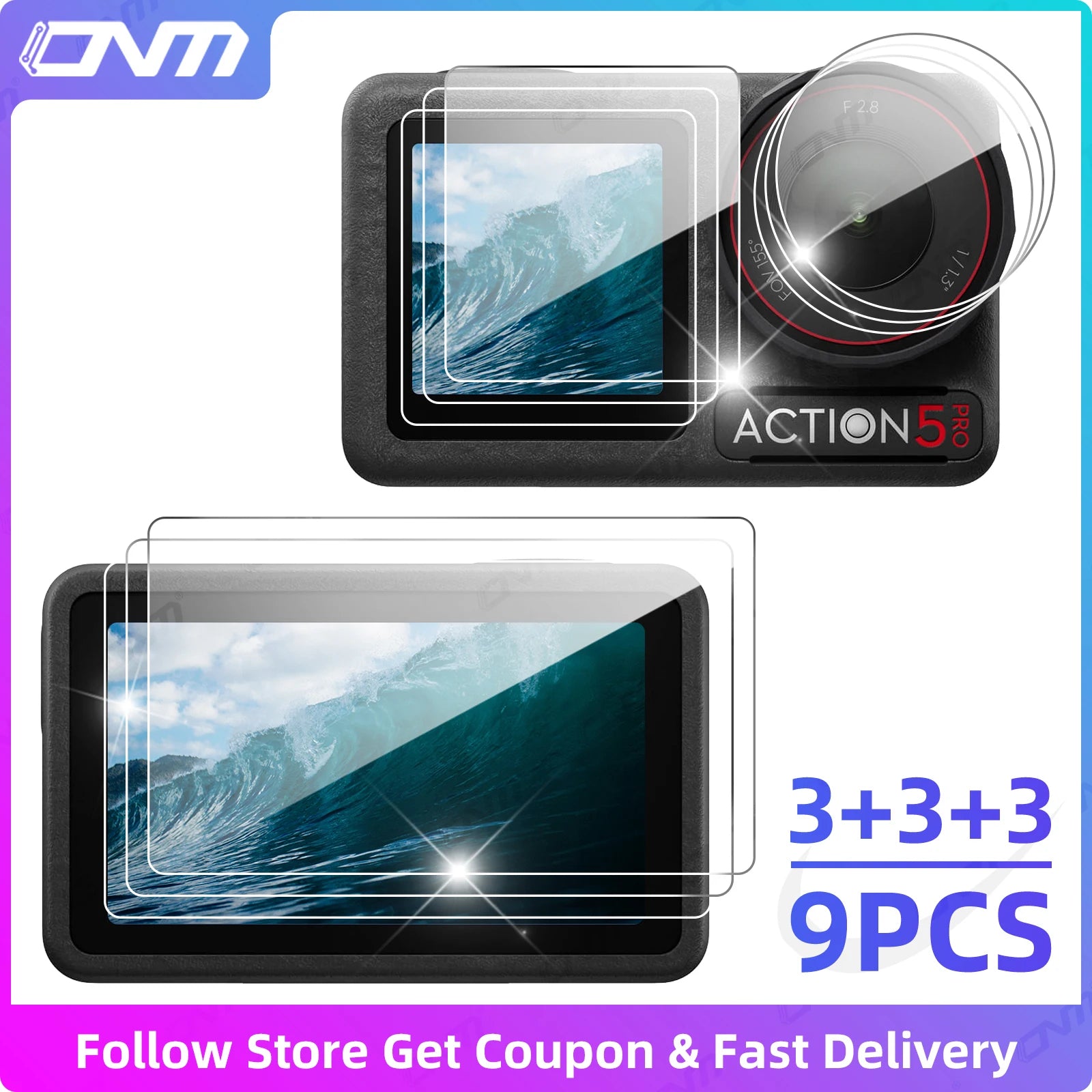 [9PCS] Screen Protector for DJI Osmo Action 5 6 Pro Ultra-Clear Tempered Glass Camera Lens Screen Protector Film Accessories Set