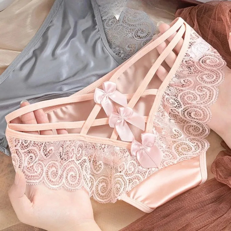 Women's Panties Silk Satin Underwear Lace Sexy Lingerie Breathable Mid Waist Female Briefs Comfortable Panty Underpants