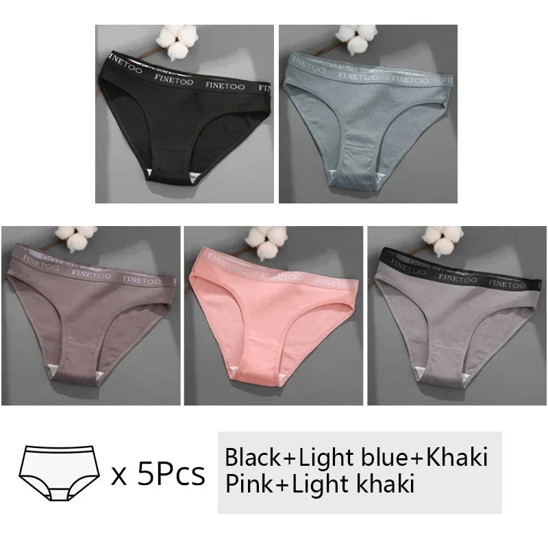 Finetoo 5Pcs Women Sexy Cotton Briefs Intimates Solid Color Low Waist Panty High Elasticity Underwear Female Breathable Lingerie