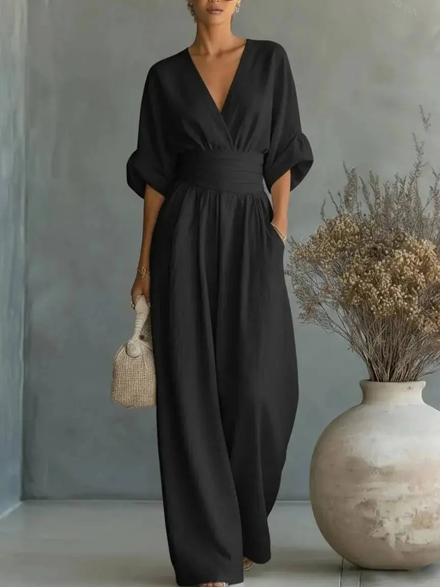 Women’s Elegant Slim Fit V-Neck Jumpsuit 2026