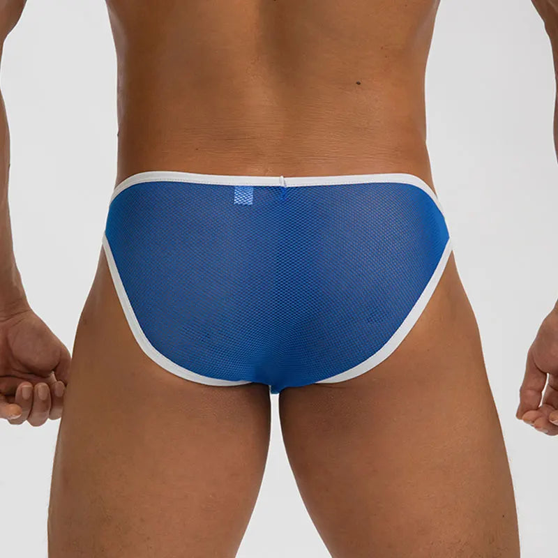 Ice Silk Men Underwear Sheer Mesh Sexy U Bulge Pouch Briefs Male Ultra-thin Breathable Underpants Mid Waist Hollow Panties Cueca