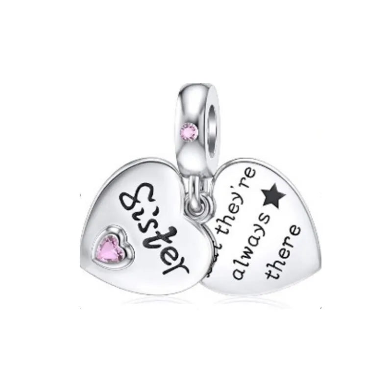 Hot Selling 925 Silver Sibling Daughter Heart-Shaped Charm Bead Suitable For Original European Bracelet DIY Women's Jewelry Gift