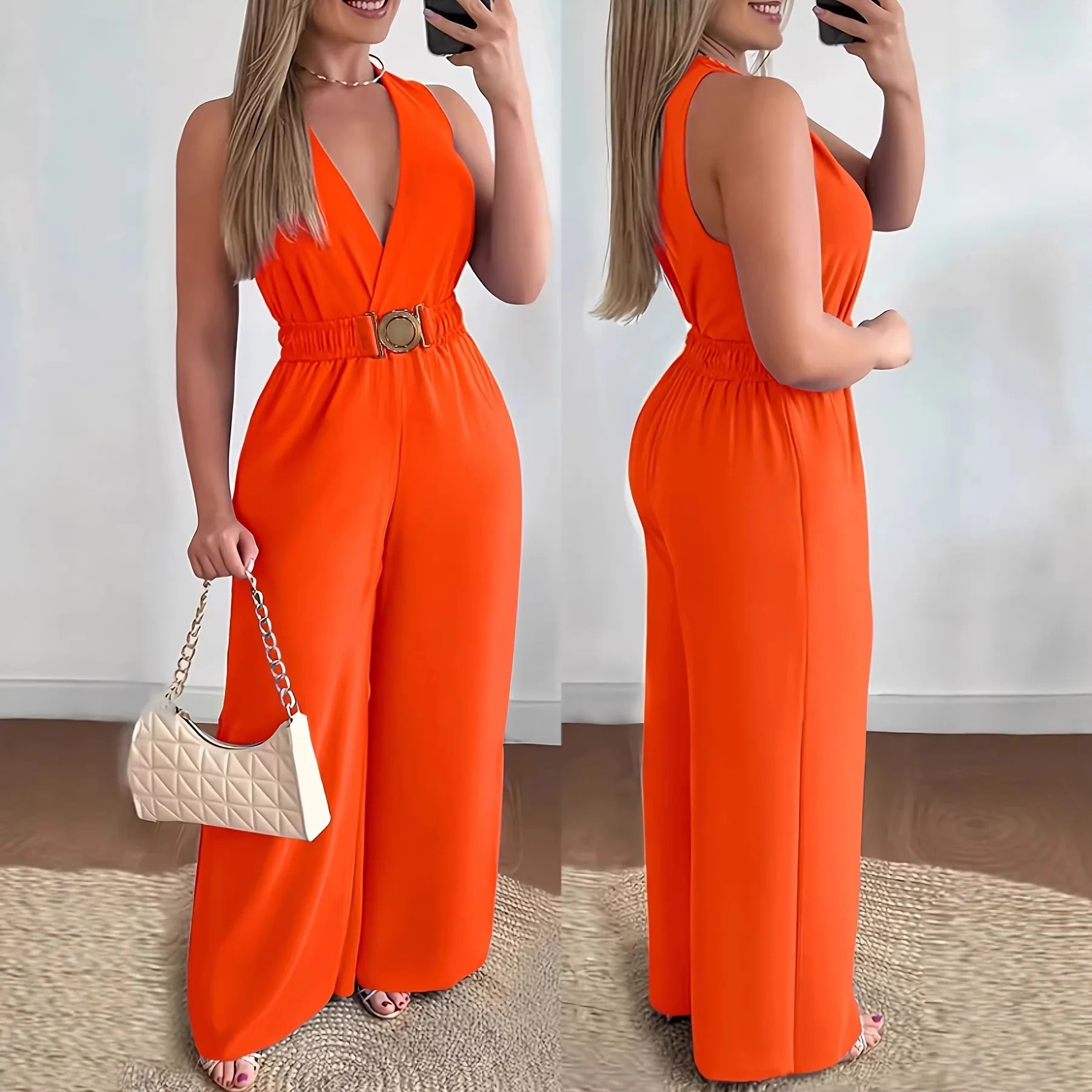 Women’s Sexy Deep V-Neck Wide Leg Jumpsuit