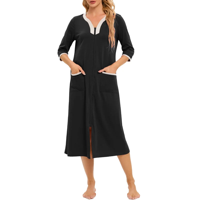 Zipper Women Sleepwear Pajama Maternity Dress 3/4Sleeve Nursing Baby Breastfeeding Nightdress Pregnancy Dress пижама хлопок