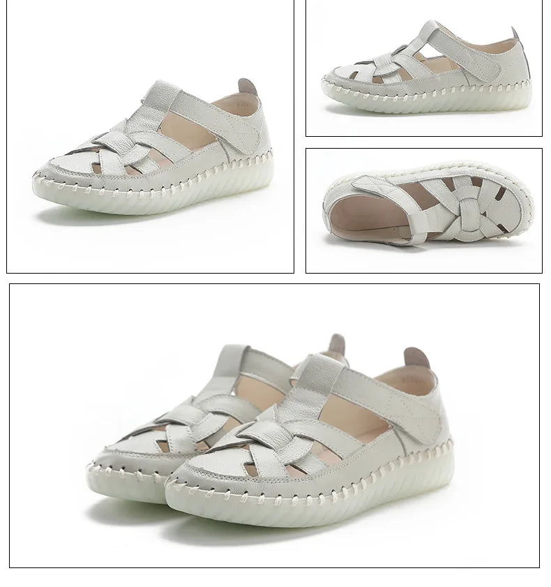 Newest gladiator summer sandals women's big size 43 woman real leather sandals ladies patchwork strap Non-slip flats