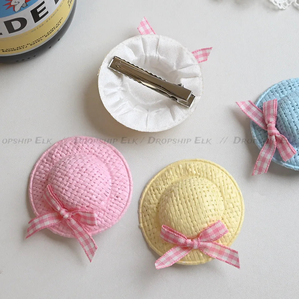 Creative Hair Clips Summer Cute Woven Straw Hat Hairpins for Baby Girl Sweet Kids Barrettes Fashion Hair Accessories пучки волос