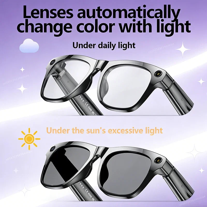 6K HD AI Camera Glasses 800MP Photochromic Multifunctional Smart Glasses Bluetooth Calling Photo Video ChatGPT Music Translation