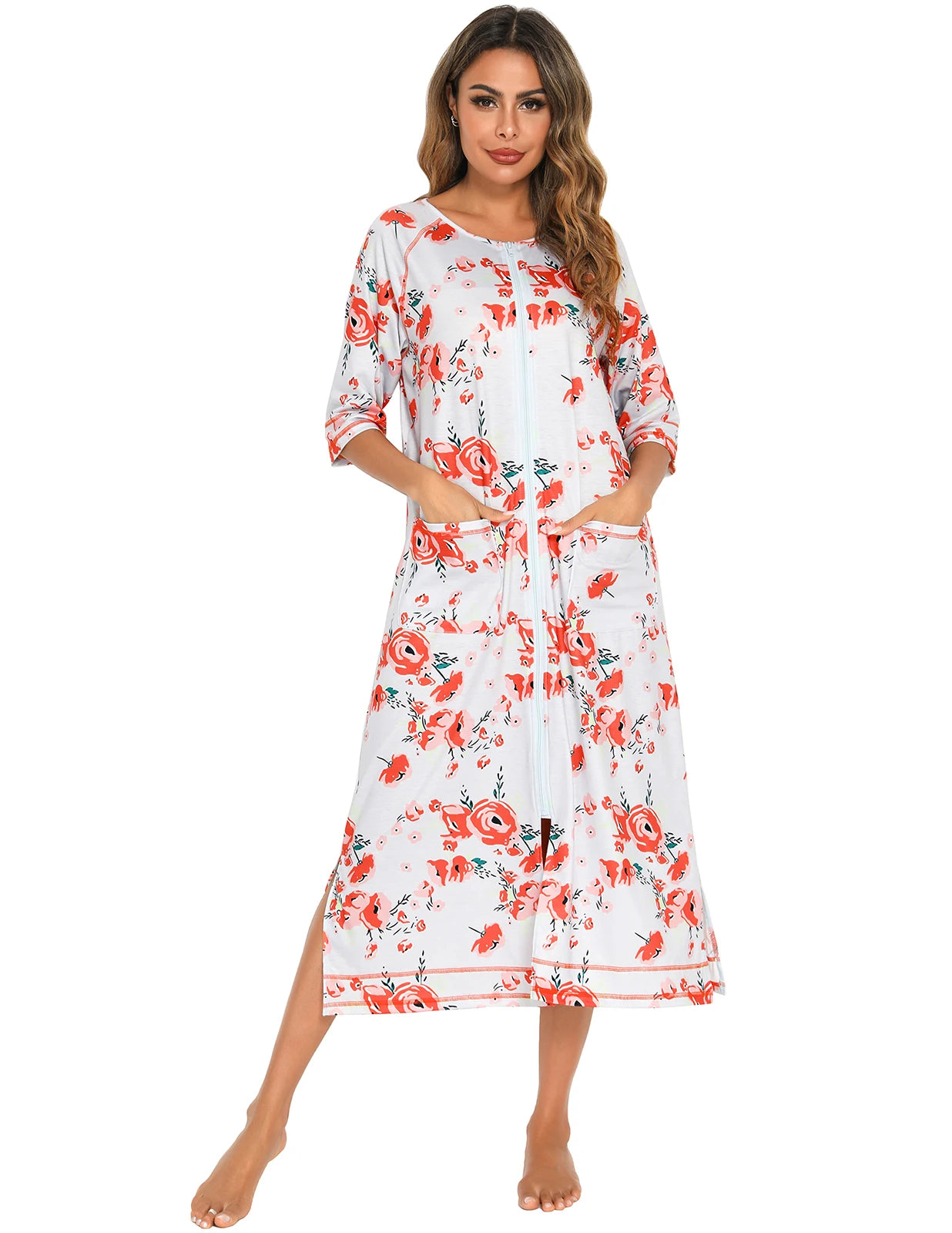 Zipper Women Sleepwear Pajama Maternity Dress 3/4Sleeve Nursing Baby Breastfeeding Nightdress Pregnancy Dress пижама хлопок