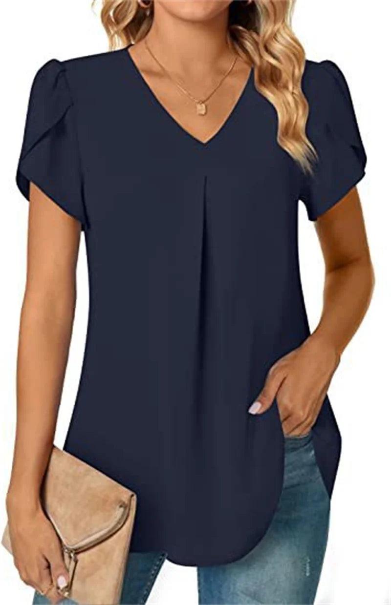 Women V Neck Splice Lace Decoration Pullover Shirt Elegant Botanical Flowers Prints Female Blouse Summer Casual Short Sleeve Top