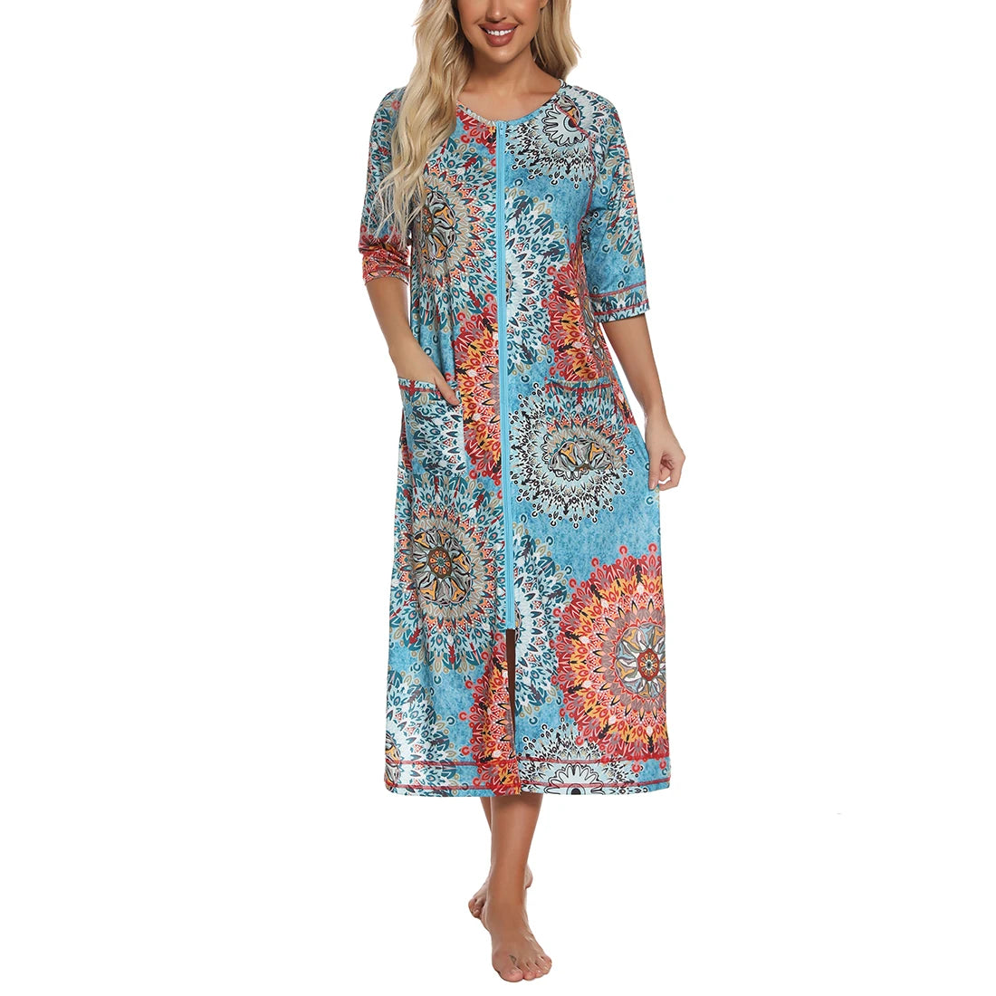 Zipper Women Sleepwear Pajama Maternity Dress 3/4Sleeve Nursing Baby Breastfeeding Nightdress Pregnancy Dress пижама хлопок