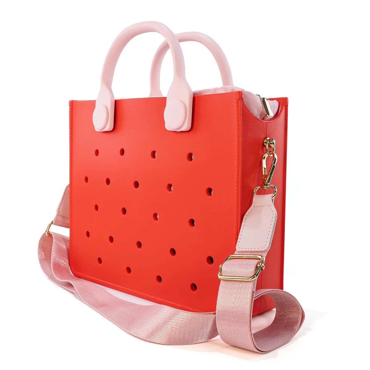 Fashion Storage EVA Large Leather Shoulder Bag Beach Tote Travel Handbag Storage for Women Casual Waterproof Bag Hole Fit Charms