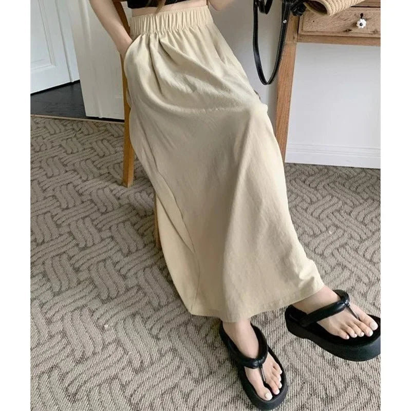 2026 Summer Women Fashion Colorful Long Skirts Girls Versatile Comfortable Elastic Dress Female Concise Leisure Vacation Skirts