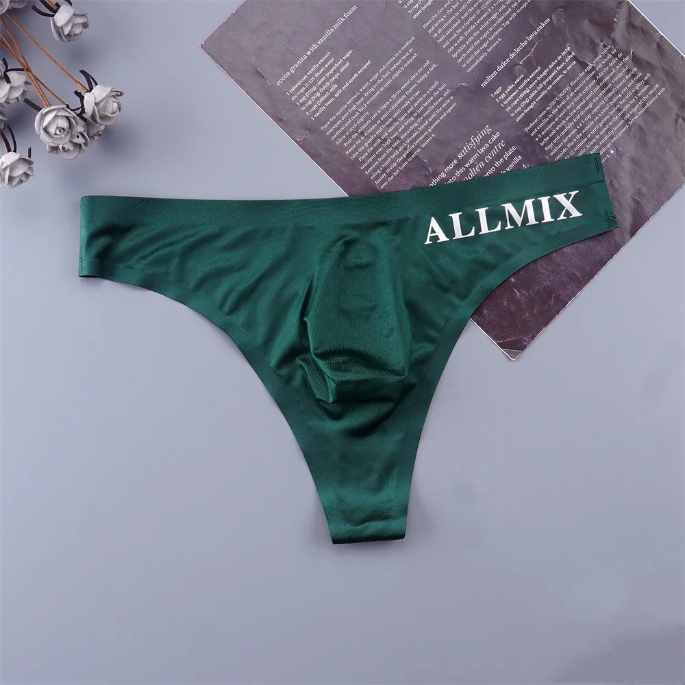 Sexy Transparent Man Ice Silk Underwear Male Thongs Sports Letter Waist Ultra Thin Seamless G-string Panties Low Rise Breathable