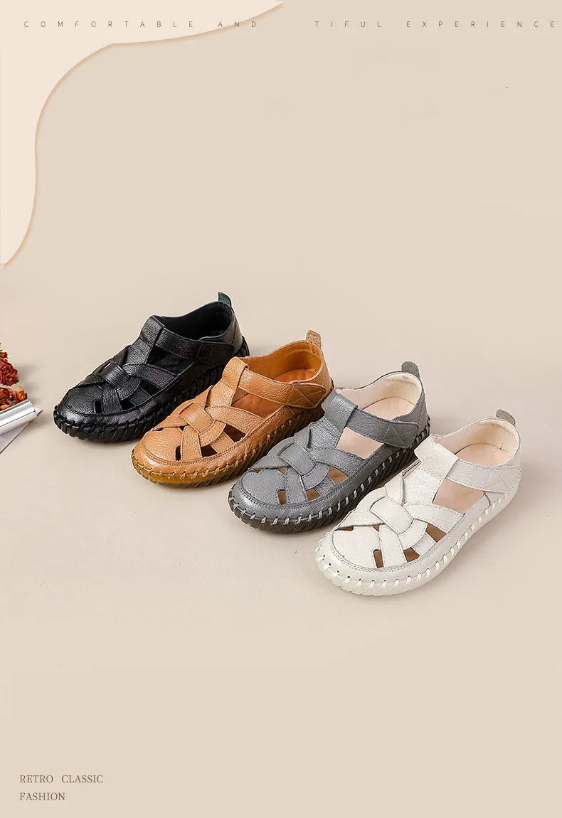 Newest gladiator summer sandals women's big size 43 woman real leather sandals ladies patchwork strap Non-slip flats