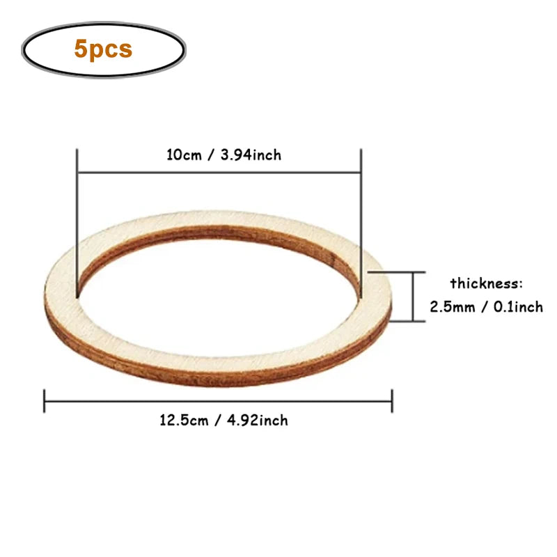 4-15cm Unfinished Wood Pieces Rings Shape Circle Ornaments Wood Rings Blank Wooden Slices for Painting Christmas Tree Home Decor