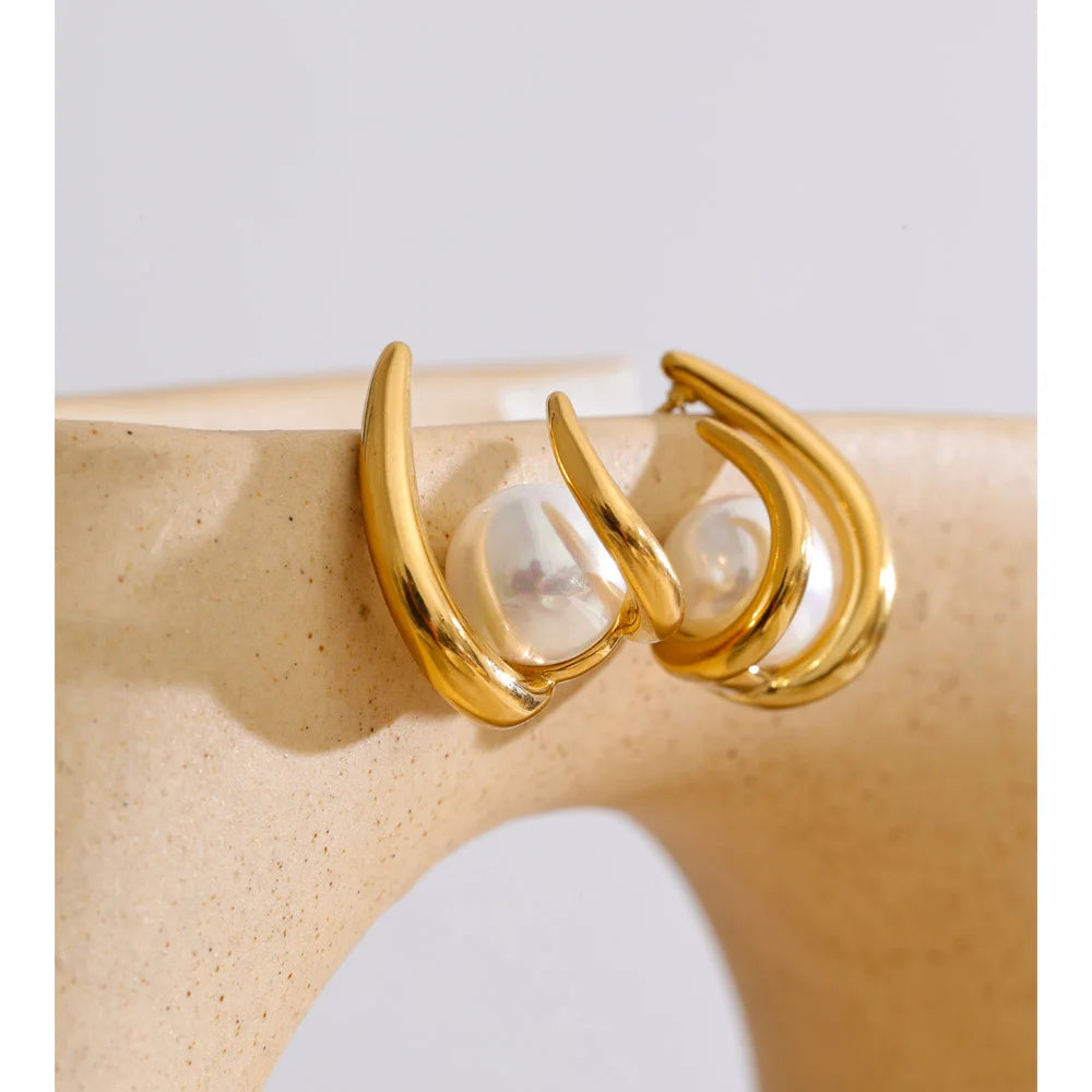 Yhpup New Arrival Simulated Pearls Design Daily Earrings Popular Korean Versatile Fashion Classy Jewelry Accessories PVD Plated