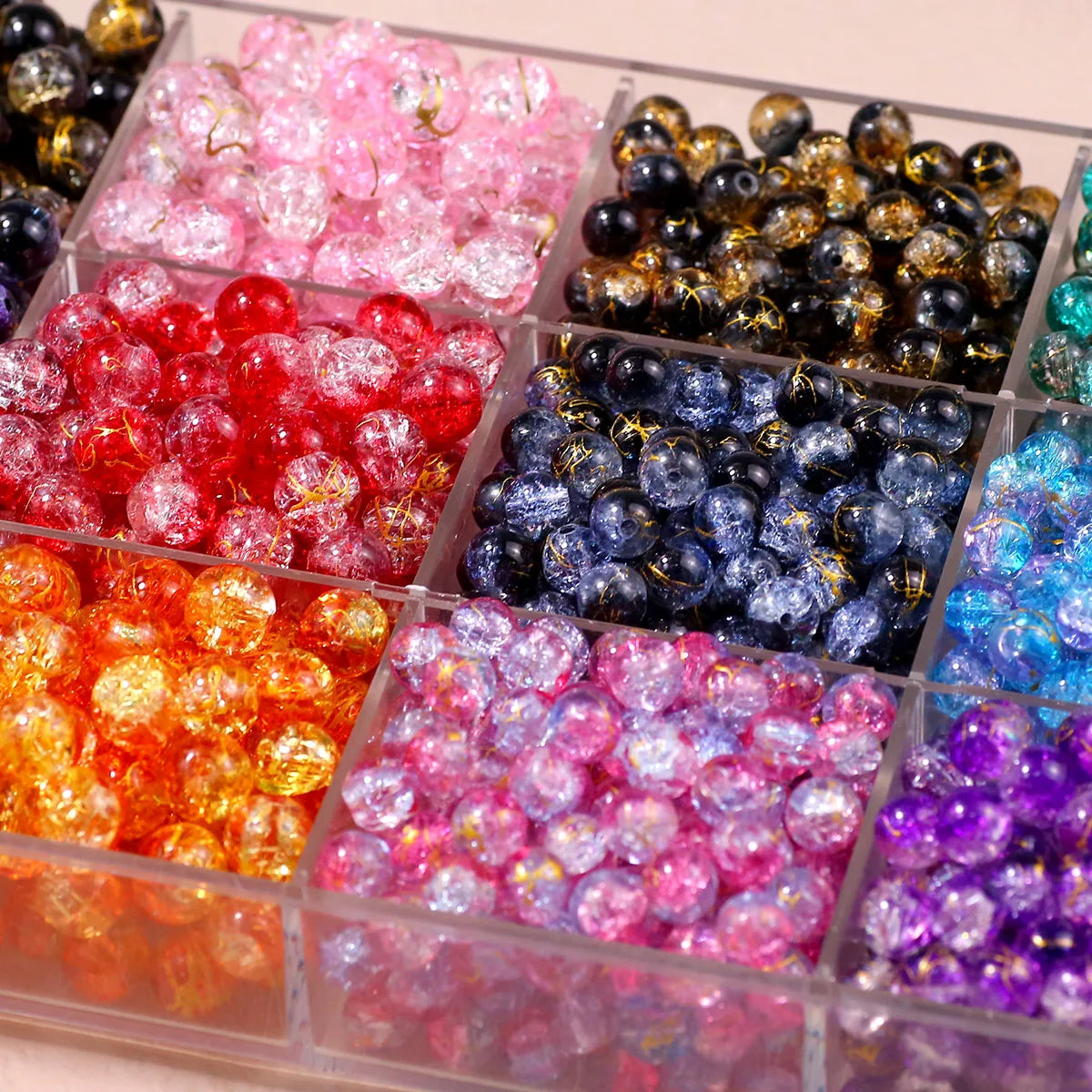 8/10mm Gradient Color Dot Golden Crackled Crystal Bead Round Glass Spacer Loose Beads For Jewelry Making Bracelet DIY Accessorie