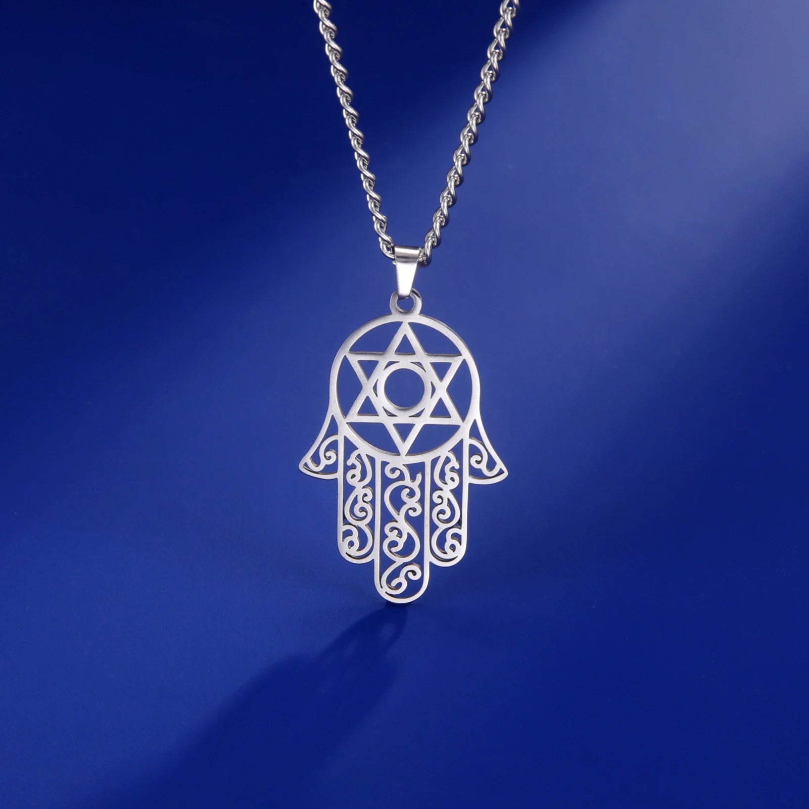VASSAGO Hexagram Hamsa Hand Pendants Necklace for Men Magen David Necklace Hamsa Hand of Fatima Necklace Islam Arab Jewish Jewel