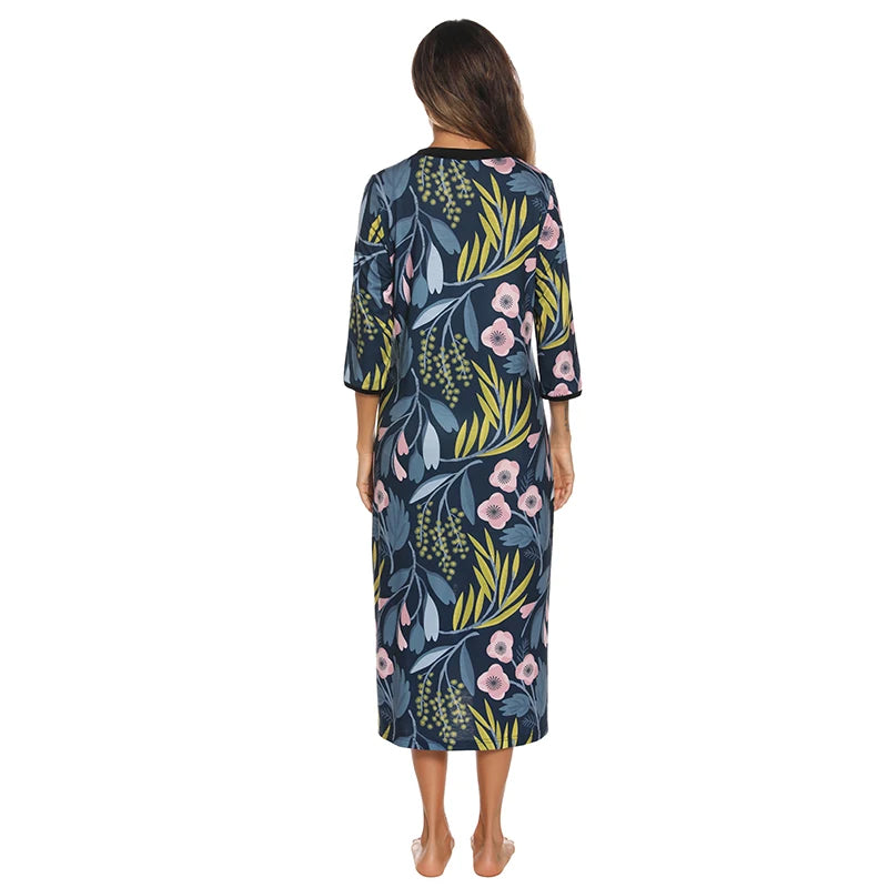 Zipper Women Sleepwear Pajama Maternity Dress 3/4Sleeve Nursing Baby Breastfeeding Nightdress Pregnancy Dress пижама хлопок