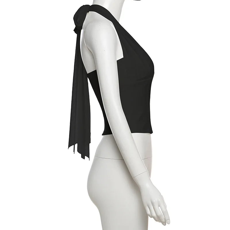 High Quality Hot Selling Wholesale 2025 New Women's Clothing Sexy Mesh Hanging Neck Imitation Fish Bone Exposed Navel Vest Women