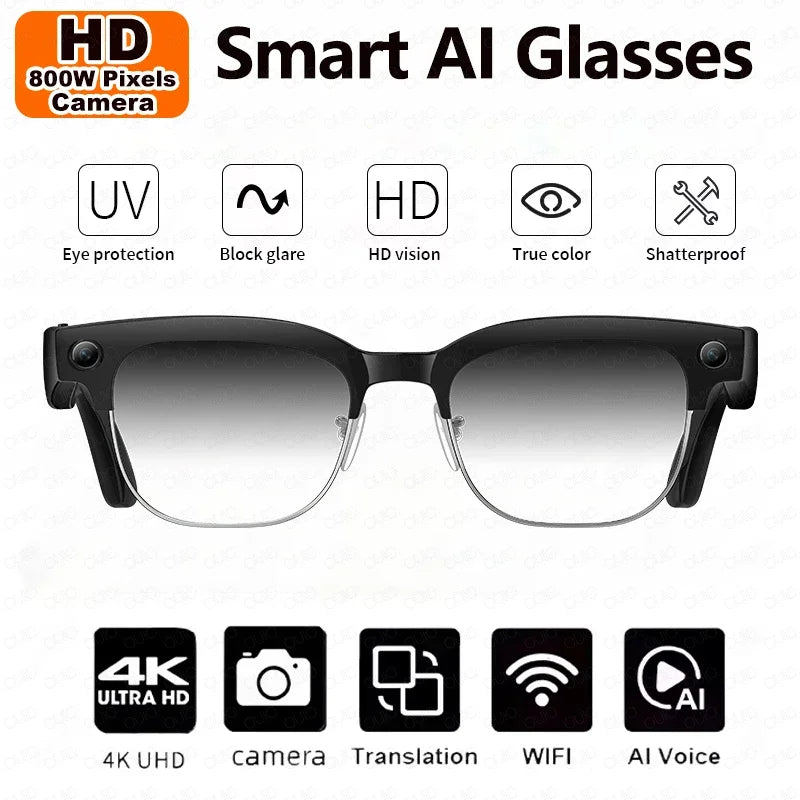 2026 New AI Smart Glasses 8MP HD Camera AI Object Recognition AI Translation 4K ULTRA HD IP66 Waterproof BT Call Smart Glasses