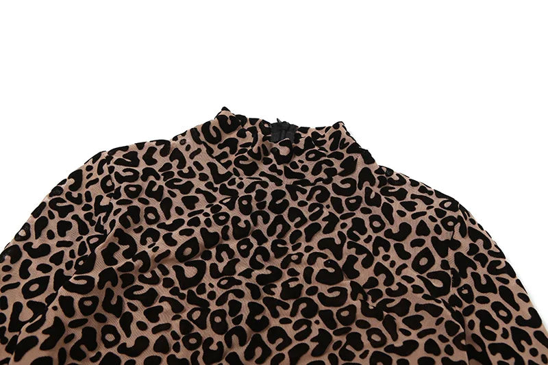 Shestyle Velvet Leopard Sexy Jumpsuits Women Turtleneck Nude Bodycon Mesh Transparent Zipper Fly Slim Fitness Playsuit Clothes