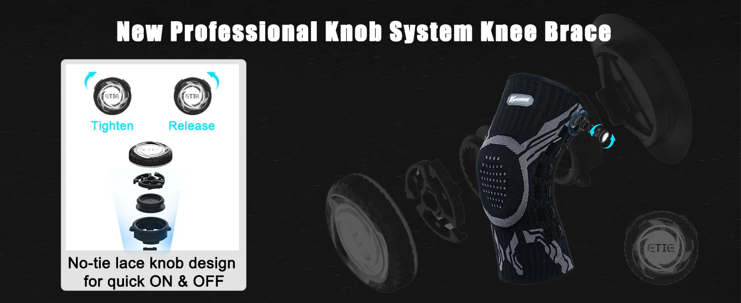 Kuangmi Smart Knob Knee Brace with Patella Gel Pad and Lateral Stabilizer, Compression Knee Brace for Exercise (Single), KMh752