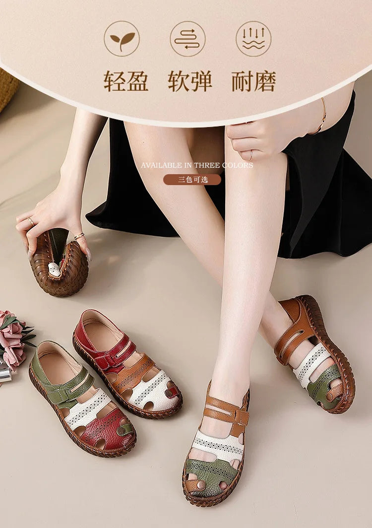 Newest gladiator summer sandals women's big size 43 woman real leather sandals ladies patchwork strap Non-slip flats