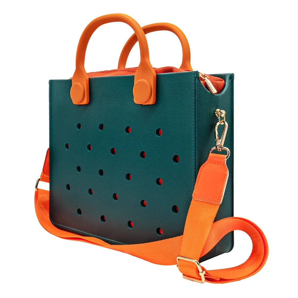 Fashion Storage EVA Large Leather Shoulder Bag Beach Tote Travel Handbag Storage for Women Casual Waterproof Bag Hole Fit Charms